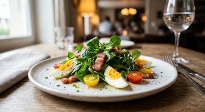 Nüsslisalat mit Ei, Tomaten und Speck